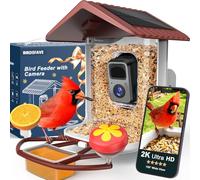BIRDSFAVE - Mangeoire à oiseaux avec caméra à énergie solaire, 2 K clair en direct/vidéo/photo, alertes d'arrivée automatique, identifient l'IA des caméras intelligentes, mangeoires d'oiseaux avec