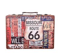 Birendy 1711-Route66-L-31 Coffre de voyage, valise de voiture, avec cuir synthétique, coffre au trésor, coffre de pirate, boîte en bois