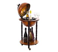 Birendy Chariot de Bar géant 33001 R avec piliers en Bois d'eucalyptus Massif - Marron Vieilli - 100 cm de Haut et 44 cm de Large - Globe terrestre Antique - Table de Bar - Globe terrestre