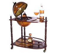 Birendy Chariot de bar géant 33035 avec colonnes en bois d'eucalyptus massif et une table de service, 100 cm de haut et 77 cm de large, style ancien, bar à cocktails