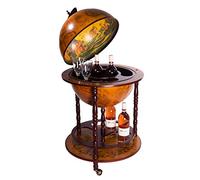 Birendy Chariot de Bar géant 45001R - en Bois d'eucalyptus Massif - avec roulettes - Marron Vieilli - Dimensions 112 cm de Haut et 56 cm de Large - avec Globe terrestre Antique - Table de Bar