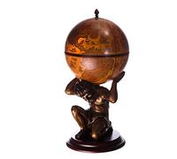 Birendy Chariot géant JG 42016R-GR, Figurine Exclusive Atlas, avec parquet en Eucalyptus Massif, Fond Brun Vieilli, Ouvert, Globe de 100 cm de Hauteur, Bar, Bar Maison, Cocktail Bar Globe