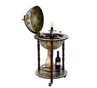 Birendy Élégant Chariot de Bar 36001 Bleu avec piliers en Bois d'eucalyptus Massif, Ouvert, 103 cm de Haut et 47 cm de Large, Globe terrestre