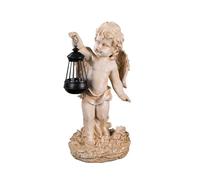 Birendy Engel NF86335 C Ange de jardin décoratif avec lampe solaire LED Blanc vieilli 42 cm de haut Figurine d'ange gardien Sculpture Photophore