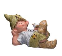 Birendy Grande figurine de lutin mignonne NF87126 - Décoration de jardin - 43 cm de large - Finitions soignées et peintes à la main - Sculpture de jardin