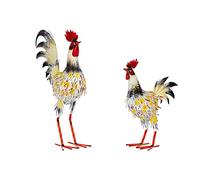 Birendy Magnifique couple de figurines en métal - Coq et poule - W-G 47/48 - Figurine décorative de jardin (coq et poule clair 47/48) - Clair