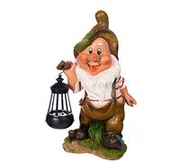 Birendy Statuette Nain de Jardin avec Lampe Solaire NF11021-2D, Grande Taille 37 cm de Hauteur, Figurine, Nain de Jardin, Lutin avec Lampe Solaire LED,