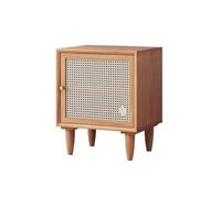 birene Stockage de CD et DVD Armoire de Rangement en Bois for Disque CD, avec Porte en Osier, Table de Chevet compacte