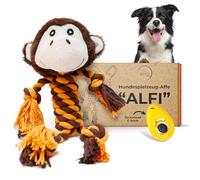 Birkenstein Alfi Jouet en forme de singe pour chien sans cogner - Jouet en peluche pour chien - Résistant aux morsures - Pour chiots et chiens de petite et moyenne taille - Avec clicker