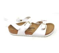 Birkenstock Rio Plain 1029561 blanc avec petite fleur, sandale pour fille, double boucle et larme,Liège et cuir, Blanc, 34 EU Stretta