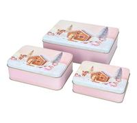 Birkmann 433793 Shiny House Lot de 3 boîtes à pâtisserie carrées Rose Noël Fer blanc Pour conserver et conserver les pâtisseries au frais