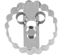 Birkmann Linzer Emporte-pièce à 3 trous pour décoration de biscuits, pâte d'amande et fondant en acier inoxydable Passe au lave-vaisselle Double face avec ruban adhésif 5 cm