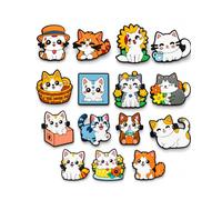 BIRLOZA 15Pcs chaussures à motif chaton Accessoire，Motif Chat de Dessin Animé d'Été Décoration de Chaussures pour Crocs，Breloque pour Sabots Sandales,pour Filles