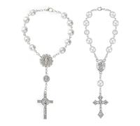 BIRLOZA 2 Chapelet de Voiture pour Rétroviseur avec Saint Christophe et Crucifix, Argent, Cadeau pour Conducteur Chapelet pour Pare-Soleil Rétroviseur Intérieur Talisman pour la Chance en Voyage