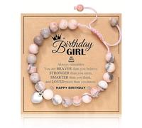 BIRLOZA Cadeaux d'anniversaire pour filles de 4 à 16 ans, bracelet en pierre naturelle zèbre rose avec joli pendentif en forme de cœur et carte de message pour fille/petite-fille/nièce
