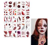 BIRLOZA Tatouage Halloween pour Visage 30 Feuilles Cicatrice Araignée Tatouages Halloween Femme Homme Ephemere Stickers Maquillage Adulte Enfant Zombie Vimpire Cosplay Faux Sang Halloween Accessoires