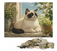 Birman Cat Ukiyoe Puzzle Adulte en Bois 500 pièces | Activité puzzle pour commencer l'année avec loisir manuel en intérieur à la maison.