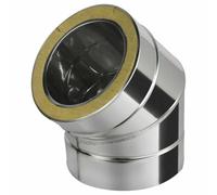 BirnePower Coude 45° 130/200 mm en Acier Inoxydable, pour Tube Double Paroi Isolé, Conduit Cheminée et Évacuation des Fumées, Épaisseur 0,6 mm