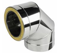 BirnePower Coude 90° 130/200 mm en Acier Inoxydable, pour Tube Double Paroi Isolé, Conduit Cheminée et Évacuation des Fumées, Épaisseur 0,6 mm