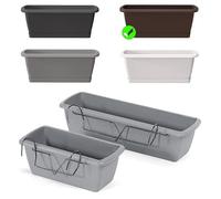 BirnePower Jardinière de Balcon Respana Set avec Soucoupe et Support Métallique, Balconnière pour Rambarde, Résistant au Gel et aux UV, 40 cm, Marron