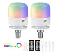 Birnetek 2 pièces Ampoule Rechargeable avec Telecommande, Ampoule LED Rechargeable USB-C, E14 Ampoules Batterie Tactile Dimmable avec Fonction de Minuterie, Camping Ampoule De Secours avec Aimant