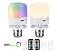 Birnetek Ampoule Rechargeable avec Telecommande, Ampoule Sans Fil USB-C,Ampoule Led E27 Touch Control Dimmable avec Fonction de Minuterie, Ampoule Secours avec Aimant&Crochet,2 pièces (Tête plate)