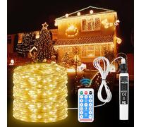 Birnetek® Guirlande Lumineuse Exterieure, 20M Guirlande Lumineuse 200 LED avec Télécommande et Minuteur, Guirlandes Lumineuses Blanc Chaud, Étanchéité IP44, pour Décoration de Noël, Mariage, Camping