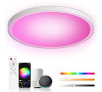 Birnetek® Plafonnier LED 24W, Luminaire Plafonnier RGB Rond 2700K-6500K, Éclairage de Plafond Dimmable, Compatible avec Alexa, Contrôle APP, Télécommande, pour Chambres, Salons, Salle de Bain