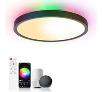 Birnetek® Plafonnier LED 30W, Luminaire Plafonnier RGB Rond 2700K-6500K, Éclairage de Plafond Dimmable, Compatible avec Alexa, Google Home, Contrôle APP, Télécommande, pour Chambres, Salons,Noir