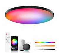 Birnetek® Plafonnier LED 30W, Luminaire Plafonnier RGB Rond Dimmable, Éclairage de Plafond 2200LM, 2700-6500K Compatible avec Alexa, Contrôle APP, Télécommande, pour Salon, Chambres, Cuisine, Noir