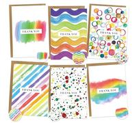 BIROYAL 12 Lot Carte Merci - avec Enveloppes & Stickers - 6 Designs D'aquarelle - Carte De Remerciement pour Enseignant Fin d'année Scolaire Graduation Noël Remerciement - 10.5 x 14.8cm