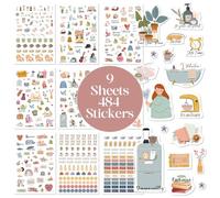 BIROYAL 484 autocollants pour planificateur d'auto-soins - 9 feuilles d'autocollants d'amour personnel pour la pleine conscience - Illustrations à thème de motivation pour le bien-être et la santé