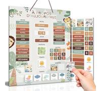 BIROYAL Calendrier Enfant Éducatif Magnétique pour Mur ou Frigo, semainier enfant, Calendrier Magnétique pour Enfants avec Saisons, Temps & Dates, 46 Étiquettes, Outil d'apprentissage Ludique, 40x33cm