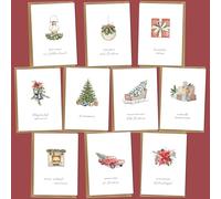 BIROYAL Lot de 10 cartes de Noël avec enveloppes - Format A6 avec motifs de Noël - Cartes postales de Noël cool - Cartes postales de Noël avec enveloppes pour vœux de Noël