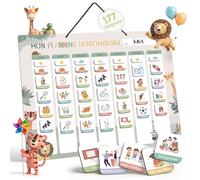 BIROYAL Planning de Semainier Enfant - 42×32 cm Calendrier Enfant éducatif Montessori avec 177 Aimants & Cordelette - Tableau de Recompense Enfant - Tableau routine enfant effaçable et réutilisable