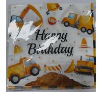 Birshe 100 Serviettes D'anniversaire Pour Enfants,16.5 X 16.5 Cm Serviettes De Table Digger Happy Birthday Excavator Serviettes En Papier Pour Les Fêtes D'anniversaire Des Garçons Et Des Filles