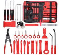 Birshe Outils De DéMontage De Garnitures Trousse, 39 Outil de suppression de radio audio, outils de démontage de garnitures pour Panneau Accessoires Porte Autoradio Tableau De Bord De Voiture (Rouge)