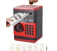 Birshe Tirelire électronique pour Enfants,Coffre Fort Enfant avec Mot de Passe Enfant Money Box Économiser de l'argent Jouet Mini ATM Tirelires avec Autocollants Mignons Cadeau pour Enfants Rouge-noir