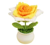 Birtern Fleur au crochet | Fleurs tricotées à la main | Fleurs colorées dégradées pour décoration de bureau pour voiture, tableau de bord, maison et bureau