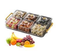 Birtern Plateau de service à compartiments | Plateau de service transparent amovible, tendance, élégant, robuste, compact avec couvercle et poignée pour frites et sauces, fruits, légumes, bonbons et