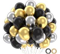 Birthday Balloons, Black, Gold, Silver, 52 Pieces Balloon Black Gold Silver, Metallic Gold Silver Helium Balloons For Men Birthday Party Decoration, Graduate, Birthday, Wedding