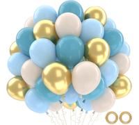 Birthday Balloons, Blue Sand White Gold, 52 Pieces Blue White Gold Balloons, Navy Blue Macaroon Confetti Balloons Gold Metallic Gold For Graduation Boy Man Birthday Wedding Christening Baby Shower