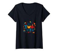 Birthday Boy 2 Mr. Two-rific Celebration T-Shirt avec Col en V, Femme, Noir, S