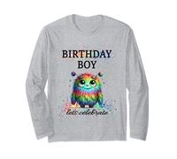 Birthday Boy Lets Celebrate Silly Rainbow Monster & Confettis Manche Longue