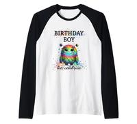 Birthday Boy Lets Celebrate Silly Rainbow Monster & Confettis Manche Raglan