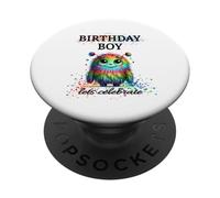 Birthday Boy Lets Celebrate Silly Rainbow Monster & Confettis PopSockets PopGrip Adhésif