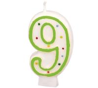 Birthday Candle Number 9 Cake Decoration White-Green 6cm Taille Unique
