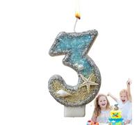 Birthday Candles - Bougies d'anniversaire en forme de chiffre - Décoration de gâteau - Thème plage - Bougies numériques de 0 à 9 - Étoile de mer bleue - Pour fêtes d'anniversaire, célébrations
