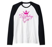 Birthday Girl with Crown - Princess Tee Gift Girls Kids Fit Manche Raglan