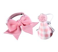 Birthday Hat - Cat Birthday Hat & Bow Tie Collar | Party Headwear,2PCS Set, 50g Adjustable Pet Headwear, Cute Plaid Dog Head Wear Costume Decorations, Reusable Party Supplies for Cats & Small Dogs